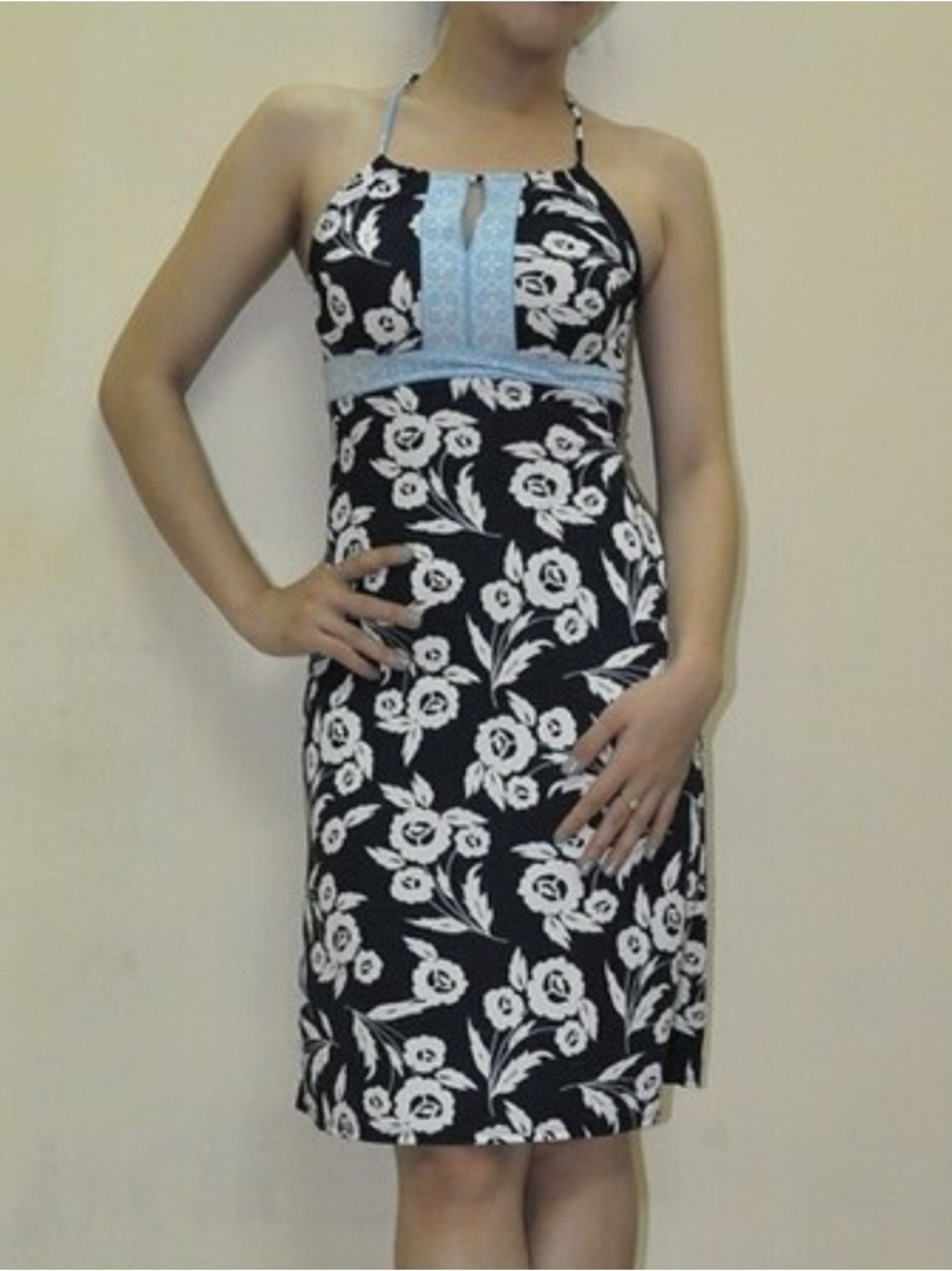 LOFT Ann Taylor Floral Halter Midi Dress Blue White - 4P